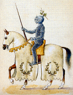 Cavaliere con la celata abbassata raffigurante la Contrada della Quercia