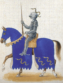 Cavaliere con la celata abbassata raffigurante la Contrada della Vipera