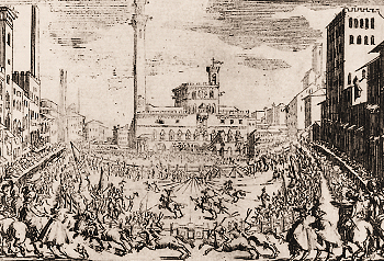Incisione raffigurante un Palio alla Tonda del 1632 di Bernardino Capitelli