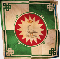 Bandiera della Nobile Contrada dell'Oca firmata "Angiolo - o Angiola - e Socrate Buonaiuti" e datata 1859